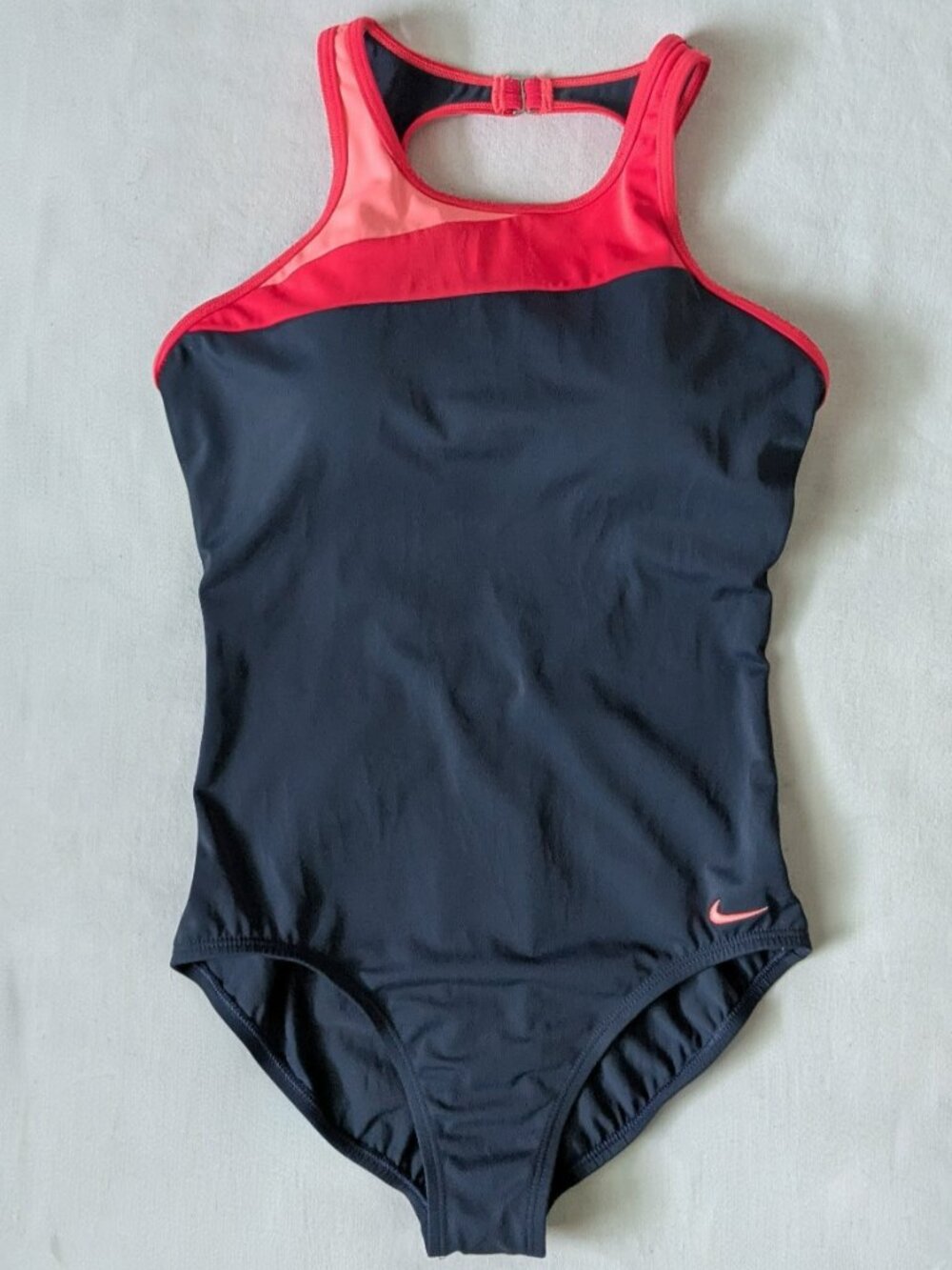 Nike Navy Blue And Coral Red Open Back One Piece With Back Neck Fook